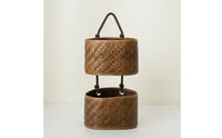Double Tier Storage Basket Braided Tier Hanging Basket Vertical Wall Mounted Storage Rack for Bedroom