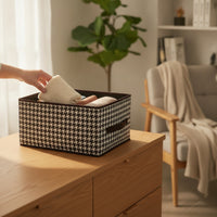 Houndstooth Storage Box Collapsible Textile Storage Box Closet Organizer Space-Saving Reinforced for Wardrobe, Shelves