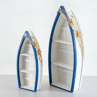 2 Pieces Boat Shelf Decorative Nautical Shelf with Netting Freestanding Furniture for Collectors