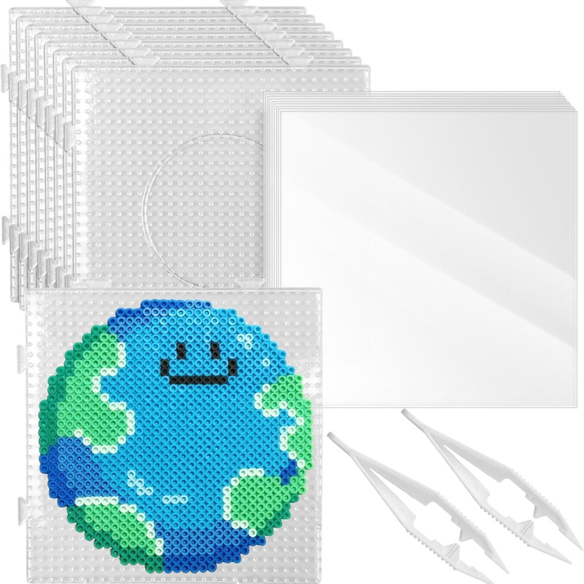 Bead Pegboard Transparent Pegboard with Tweezers Craft Kit with Ironing Paper Beginner-Friendly Melting Beads Allall-Inclusive