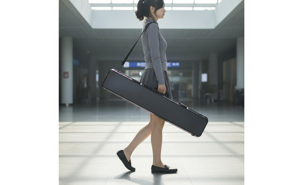 Shockproof Aluminum Frame Pool Cue Case Double Latches 1/2 Split Cue Carrying Case Detachable Shoulder Strap Combination Lock for Tournaments