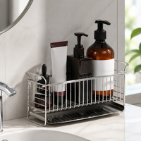 Shower Caddy, Rustproof Stainless Steel Bathroom Shelves, No-Drill Polished Shower Shelf, Silver Shower Storage for Compact Bathroom