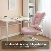 Versatile Design Padded Computer Chair Ergonomic Design Upholstered Rolling Chair Adjustable Height Office Furniture Support for Students, Home Workers, Professionals, Bedroom, Dormitory, Dorm Room, Vanity