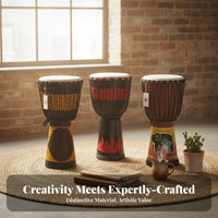 Professional Grade Djembe Natural Skin Head Goblet Drum Single-Piece Construction Percussion Instrument Deep Bass Tones for Musicians, Music Enthusiasts, Stage Performance, Acoustic Shows, Studio Recording, Home Decoration