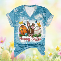 V Neck T-Shirt Soft and Comfortable Easter Bunny Shirt Great Gift women's Graphic Tee Women's Top for Adults, Teenagers, Daily Wear, Parties, Vacation