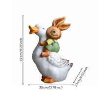 Hare Riding Duck Statue Whimsical Patterned Duck and Hare Garden Sculpture Weatherproof Bunny Garden Statue for Yard, Balcony, Patio