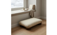 Small Rectangular Japanese Tatami Low Stool White Textile Dark Wooden Legs Upholstered Japanese Tatami Low Stool