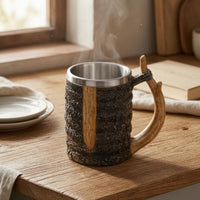 Metal-Lined Tree Branch Mug Textured Branch Handle Mug Wood-Grain