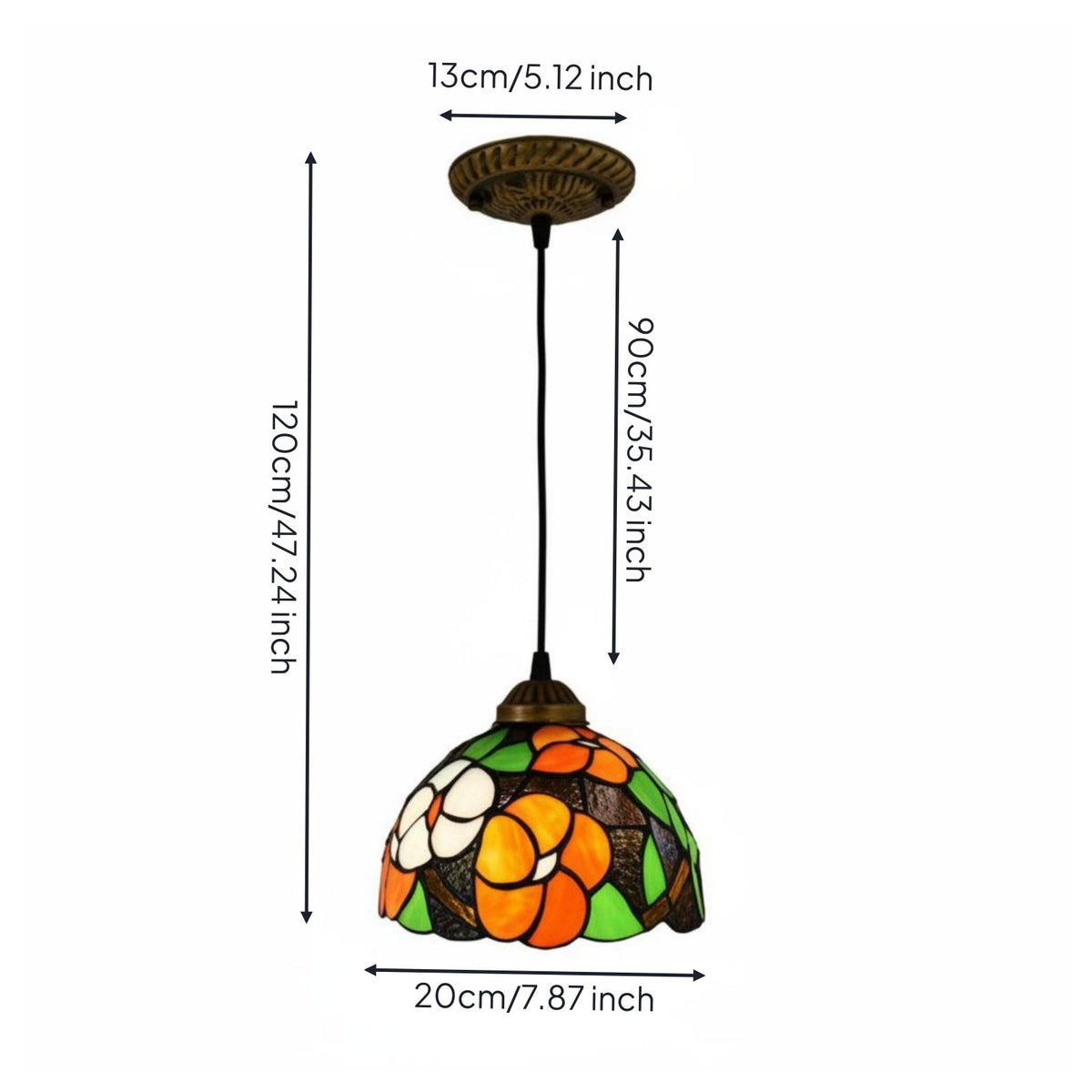 Colorful Stained Glass Hanging Lamp Light Decorative Vintage Hanging Lamp Adjustable Height for Cafe, Dining Room, Bedside