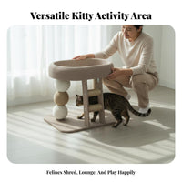 Sisal Scratching Posts Multi-Level Feline Structure Space-Saving Elevated Feline Lounger with Scratcher Includes Play Toy Pet Furniture Sturdy Construction for Felines, Kittens, Kitten Owners, Small Areas, Indoors, Living Room, By a Window