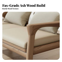 Wooden Frame Three-Seater Nordic aesthetic 3-Seater Upholstered Couch Small Apartment space-saving Sofa for Homeowners, Adults, Living Room, Home, Lounge Area