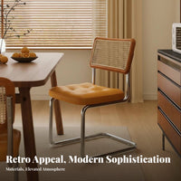 Hardwood Wood Frame Upholstered Cane backrest Chair Woven Rattan backrestrest Indoor Furniture mid-20th centuryera Modern aesthetic Dining Seat Padded pad for Homeowners, Restaurateurs, Interior Decorators, Living Room, Kitchen, Bedroom, Home Office
