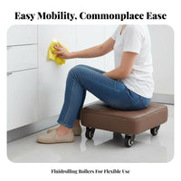 360-Degree Mobility Low-Height Roller Seat Multi-Purpose Tufted Roller Ottoman Silent Wheels Rolling Stool Stable and Sturdy for Beauticians, DIY Enthusiasts, Living Room, Beauty Salon, Entryway, Playroom