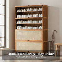 Dustproof Multi-Layer Rattan Shoe Cabinet Ventilated Design Bamboo Shoe Cabinet with Doors Large Capacity Space Saving for Apartment Dwellers, Homeowners, Families, Entryway, Hallway, Living Room, Bedroom