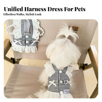 Country Design Plaid Dog Dress Harness Cute Design Plaid Dog Harness Leash Set Adjustable for Young Dogs, Cats, Outdoor, Parties