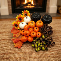 Artificial Pumpkins Assorted Fake Pumpkins with Maple Leaves Mixed Pumpkin Set for Decorators, Thanksgiving, Table Styling, Wreath Making
