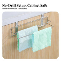 Stainless Metal Towel Holder Drill over Cabinet Door Organizer No Tool Installation over Cabinet Door Rack for Apartment Dwellers, Adults, Pantry