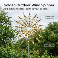 Rustic Iron Wind Sculpture, 92cm Tall Metal Wind Whirligig for Garden Beds, Powder Coated Rust-Resistant Ground Mount