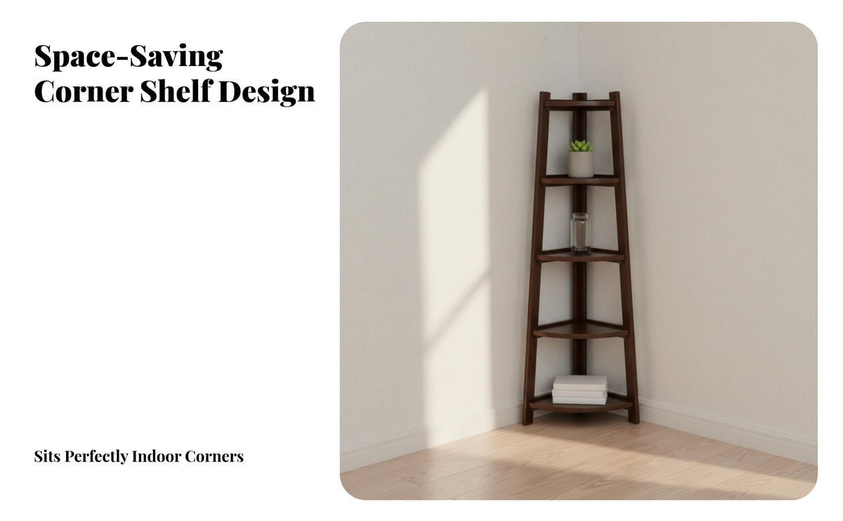 Nordic Design 5-Tier Corner Ladder Shelf Floor-Standing 5-Tier Corner Shelving Single-Tier Minimalist Design Storage Rack Space-Saving for Homeowners, Students, Office Workers, Living Room, Bedroom, Entryway, Balcony