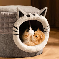 Enclosed Cotton Cat Bed for Winter, Gray Chinchilla Style