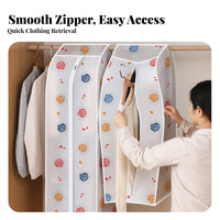 Zipper Closure Dustproof Clothing Bag Space Saving Zippered Clothes Cover Semi-Transparent for Homeowners, Adults, Closet, Bedroom, Basement