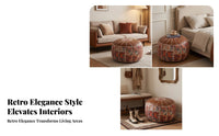 Round Storage Ottoman Stool Textile Bohemian Storage Ottoman Footstool