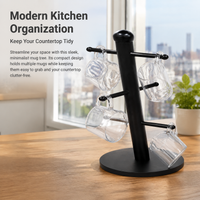 Modern Mug Tree, Freestanding Cup Holder for Coffee Cups, Draining Countertop Mug Tree for Drying Mugs, Space Saving