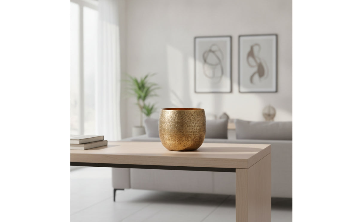 Vase with Hammered Finish Gold Aluminum Vase Textured Vessel for Homeowners, Decorators, Tabletop, Living Room, Entryway