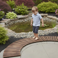 Curved Garden Walkway Slatted Carbonized Wood Panel Curved Wood Walkway Brown Outdoor Flooring Closely Spaced for Landscape