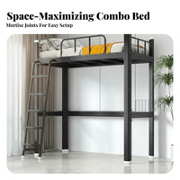 Loft Bed with Desk High Guardrail Student Dormitory Bed Space-Saving Design for Employees, Teenagers Quarters, Study Area, Small Areas