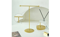 T-Shaped Jewelry Stand Tabletop Necklace Holder Bracelet Display Stand Gold-Tone Jewelry Display with Round Base Metal for Women