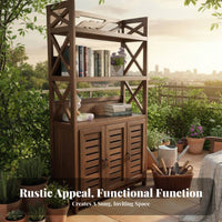 Multi-Tier Storage Multi-Tier Louvered Doors Etagere with Cabinet Rustic Design Unobstructedstanding for Book Lovers, Entryway