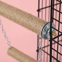 Parrot Swing with Claw Grinding Perch and Rope Perch, Striped Solid Lumber Feathered Cage Accessory with Bells for Parrot Parakeet, 138 Characters