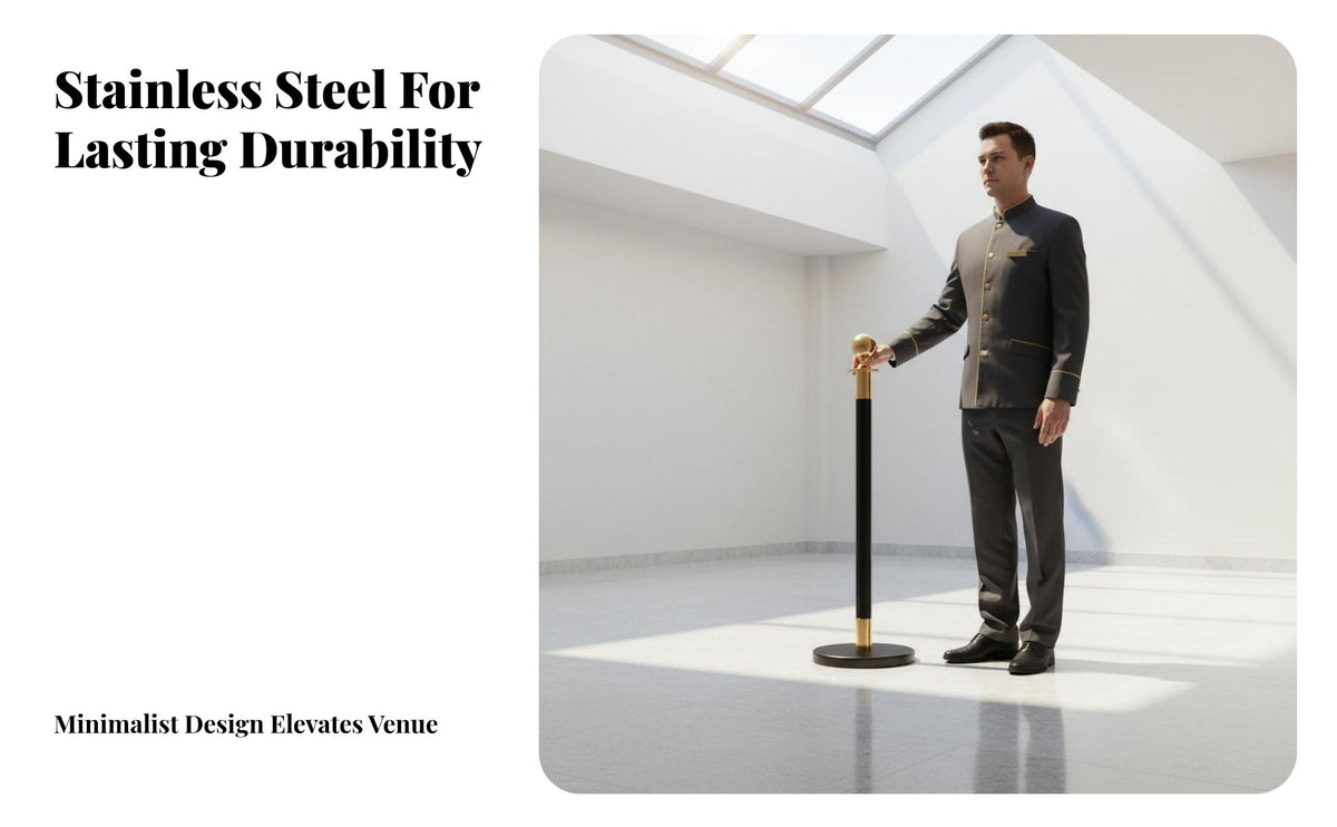 Rust-Resistant Stainless Steel Stanchion Weighted Base Stainless Steel Queue Pole Easy to Inches Tall Stanchion Post Set Elegant Design for Event Organizers, Venue Managers, Business Owners, Museums, Exhibition Centers, Theaters, Airports