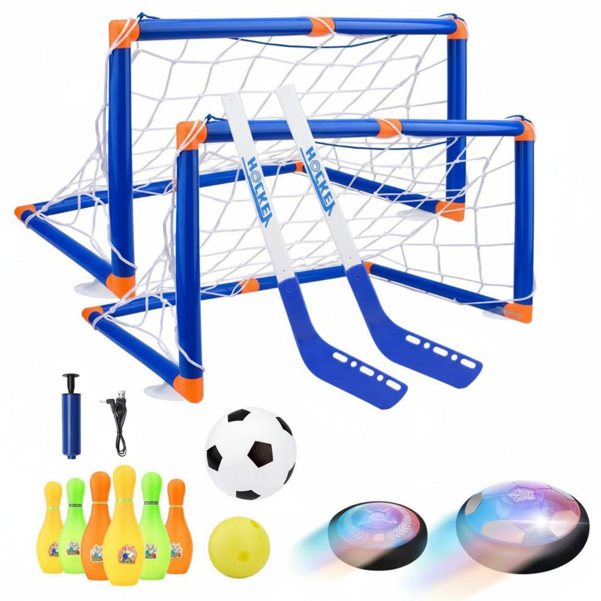 Soft Foam Bumper Hover Soccer Hockey Set Furniture-Friendly 2 in 1 Sports Toy Set Easy Assembly for Family, Girls, Playroom, Home, Outdoor