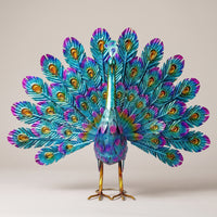 Metal Peacock Statue Multicolor Peacock Statue Standing for Patio