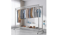 Double Rod Clothesline Rack Stainless Steel Clothesline Rack with Wheels Height Adjustable for Laundry Room, Balcony, Patio