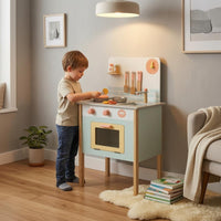Wooden Play Kitchen Storage Shelf Toy Kitchen Set Interactive Knobs Young Cooks Playset