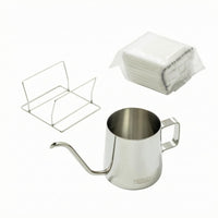 Polished Finish Gooseneck Coffee Kettle Rectangular Handle Pour over Kettle Open Top Brew Gear Wire Stand