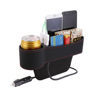 Space Filler with USB Universal Fit Seat Space Storage Box Prevents Items from Falling Car Storage Box with Beverage Holder Holder