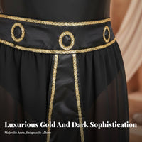 Ancient Queen Ensemble Costume 4-Piece Set Ancient Nile Valley Queen Dress High Slit Skirt Nile Ruler Outfit for Cosplayers, Adults, Halloween