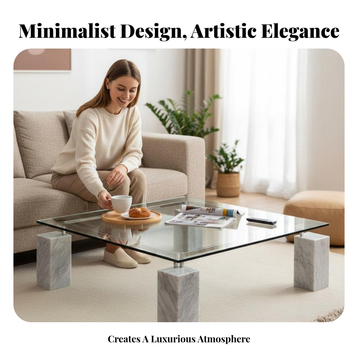 Minimalist & design Sculptural coffee table foundation Table Light Luxury Lounge Table Modern Design Household Furniture Square Top for Interior Decorators, Apartment Dwellers, Office Managers, Living Room, Home, Reception Area