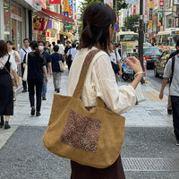 Tote Bag for Women in Soft Corduroy, Large Size School Bag and Shoulder Bag for Daily Use, Shopping Bag with Drawstring, Shoulder Handbags