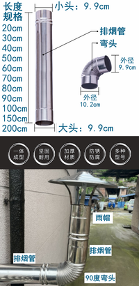 加厚不锈钢烟管柴火灶回风炉烟囱管弯头烟筒管烤火炉取暖炉排烟管