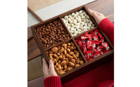 Wooden Dry Fruit Box with Compartments 4-Compartment Divided Serving Tray with Lid Multi-Purpose Snack Organizer with Clear Lid Space-Saving for Hosts, Holiday Gatherings, Tabletop, Countertop, Tea Table