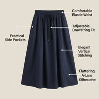 Skirt for Women High Waisted Flared Midi with Tie Detail, Polyester Blend Summer for Petite Ladies and Teens, Flattering Fit
