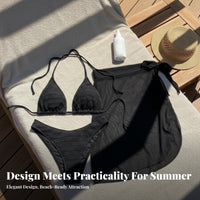 3 Pieces 3 Piece Bikini Set Sun Protection Pink Bikini with Mesh Wrap Skirt Breathable Triangle Swimsuit with Cover up for Young Adults, Swimming