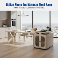 Kitchen Island Table Set with Induction Cooker, Luxury Sintered Stone, Dining Table & Chairs, Home, Apartment, Villa
