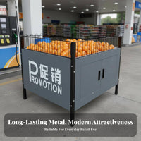 Heavy Duty Supermarket Island Display Stable Structure Advertising Al Display Table with Cabinet Large Capacity Retail Dump Bin with Storage Extra-Sturdy for Shop Owners, Retailers, Merchandisers, Fruit Stands, Convenience Stores, Shopping Malls