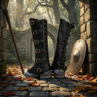 Metal Eyelets Viking Boot Covers Buckles Medieval Boot Covers Stacked Heel Leg Gaiters Calf-High